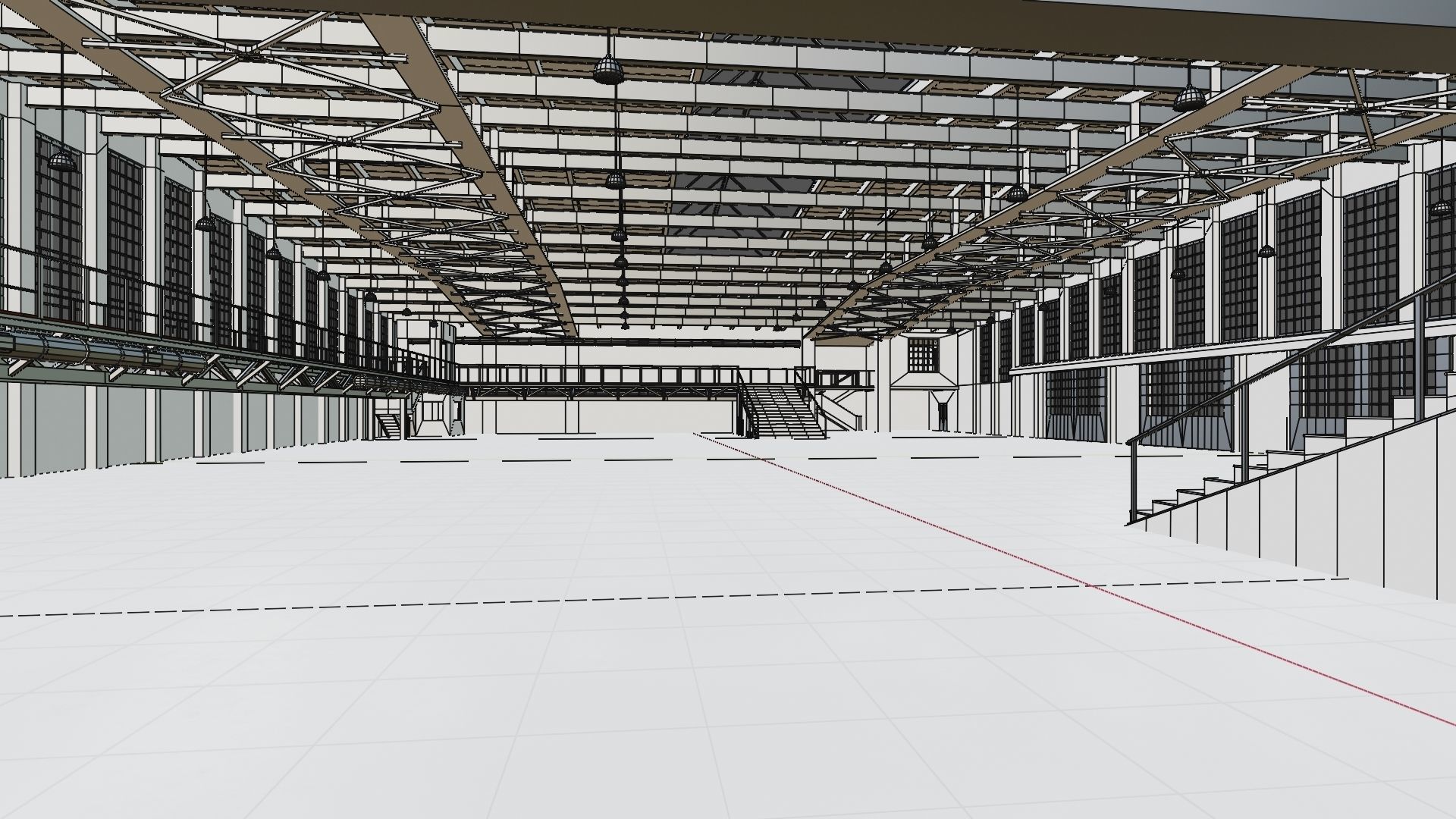 Industrial Hangar Hall Interior 5 Low-poly 3D model_12