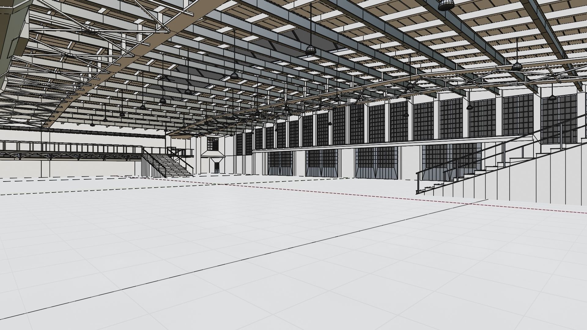 Industrial Hangar Hall Interior 5 Low-poly 3D model_10