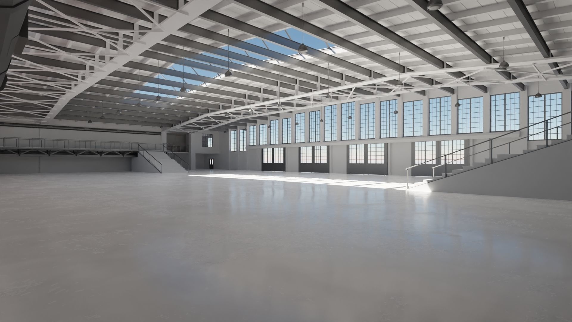Industrial Hangar Hall Interior 5 Low-poly 3D model_1