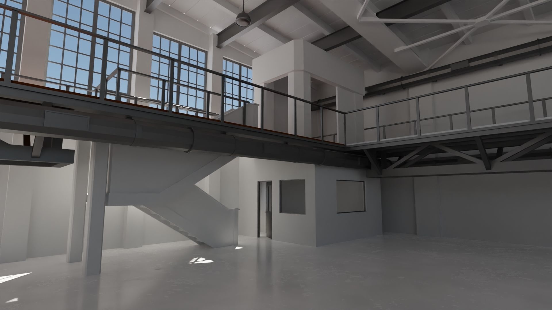 Industrial Hangar Hall Interior 5 Low-poly 3D model_8