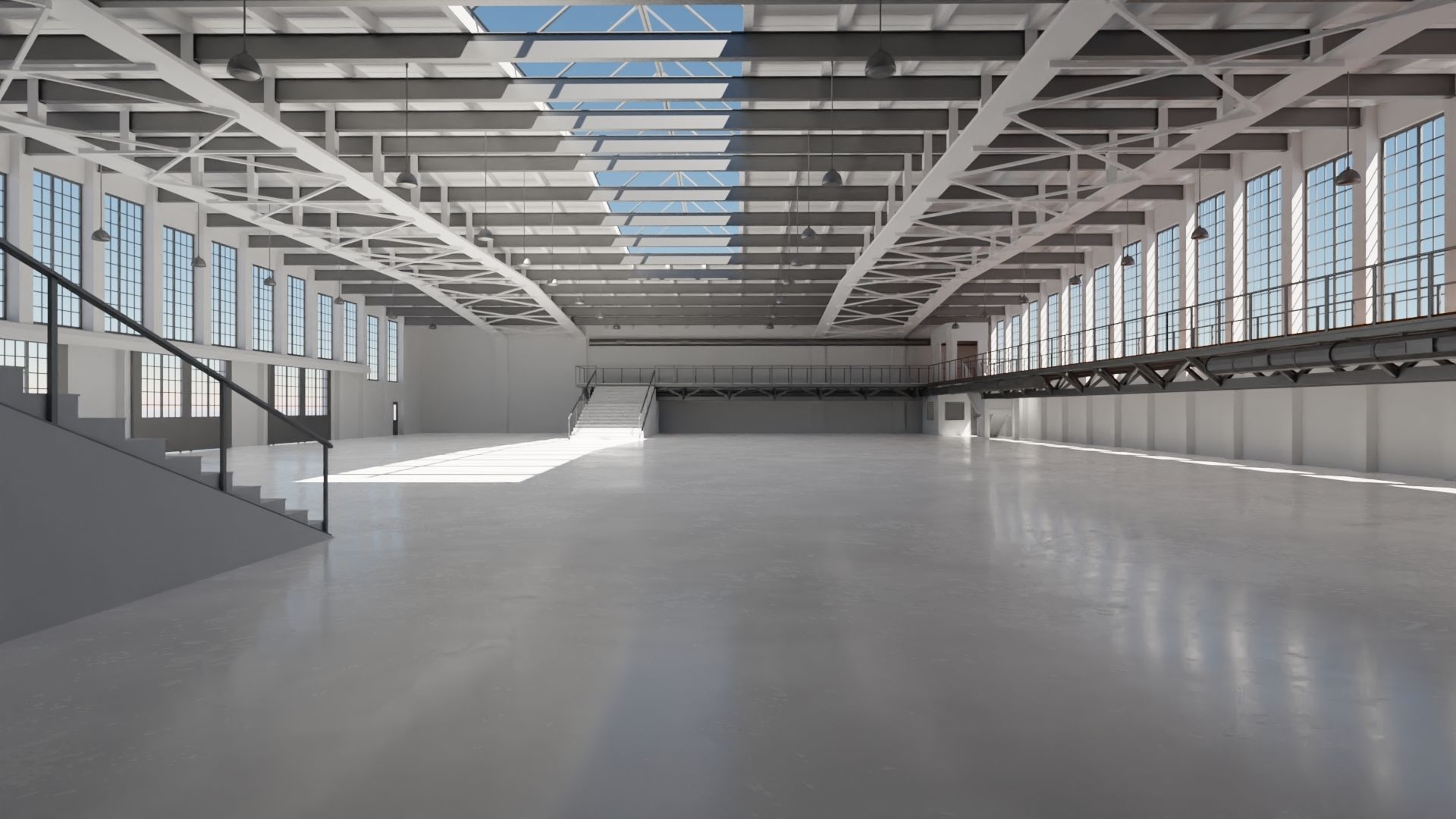 Industrial Hangar Hall Interior 5 Low-poly 3D model_5