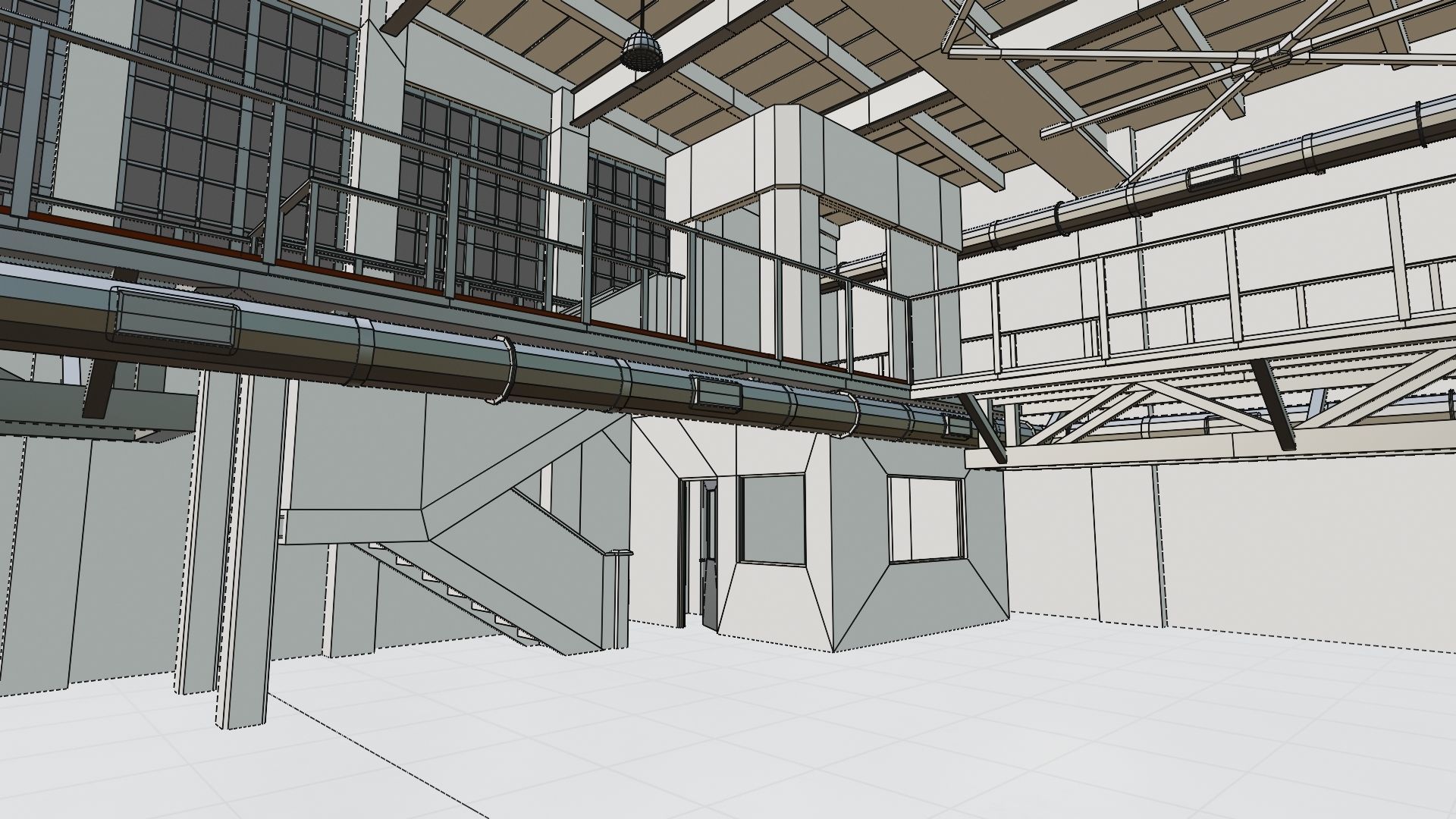 Industrial Hangar Hall Interior 5 Low-poly 3D model_19