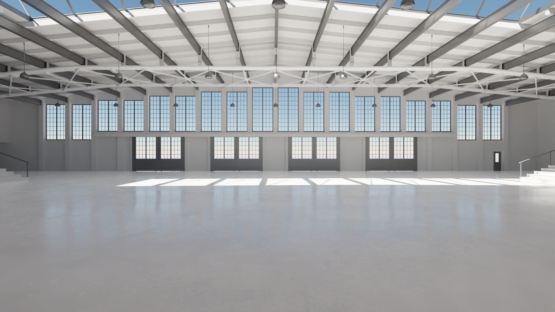 Industrial Hangar Hall Interior 5 Low-poly 3D model_7