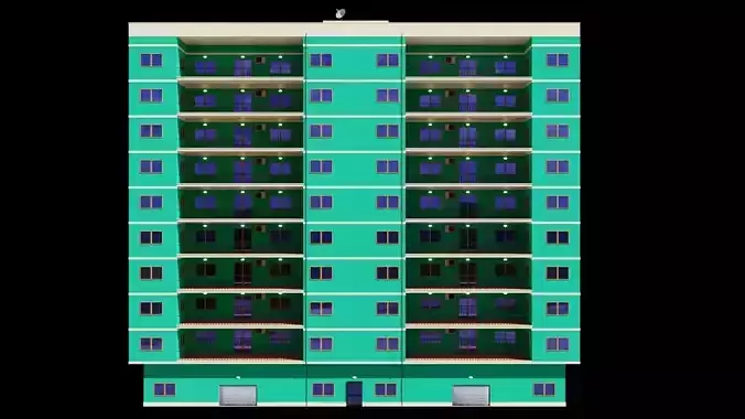 Realistic residential city building model 3D Low-poly 3D model