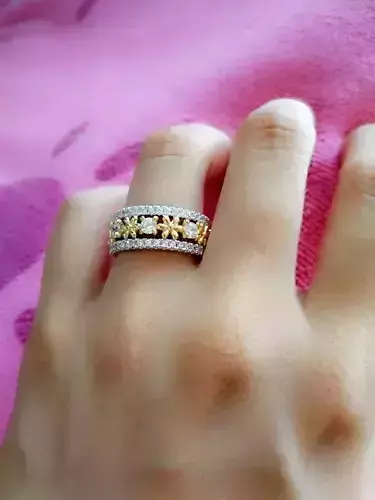 JCR 1003 Two Tone Flower Round Cut Sterling Gold Women Band