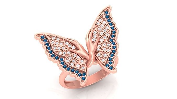 JCR 1005 Butterfly Sterling Gold Cocktail Ring 3D print model
