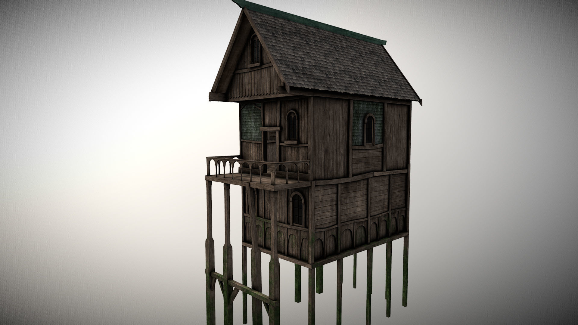 Medieval Lake Village - House 2 with interiors Low-poly 3D model_1