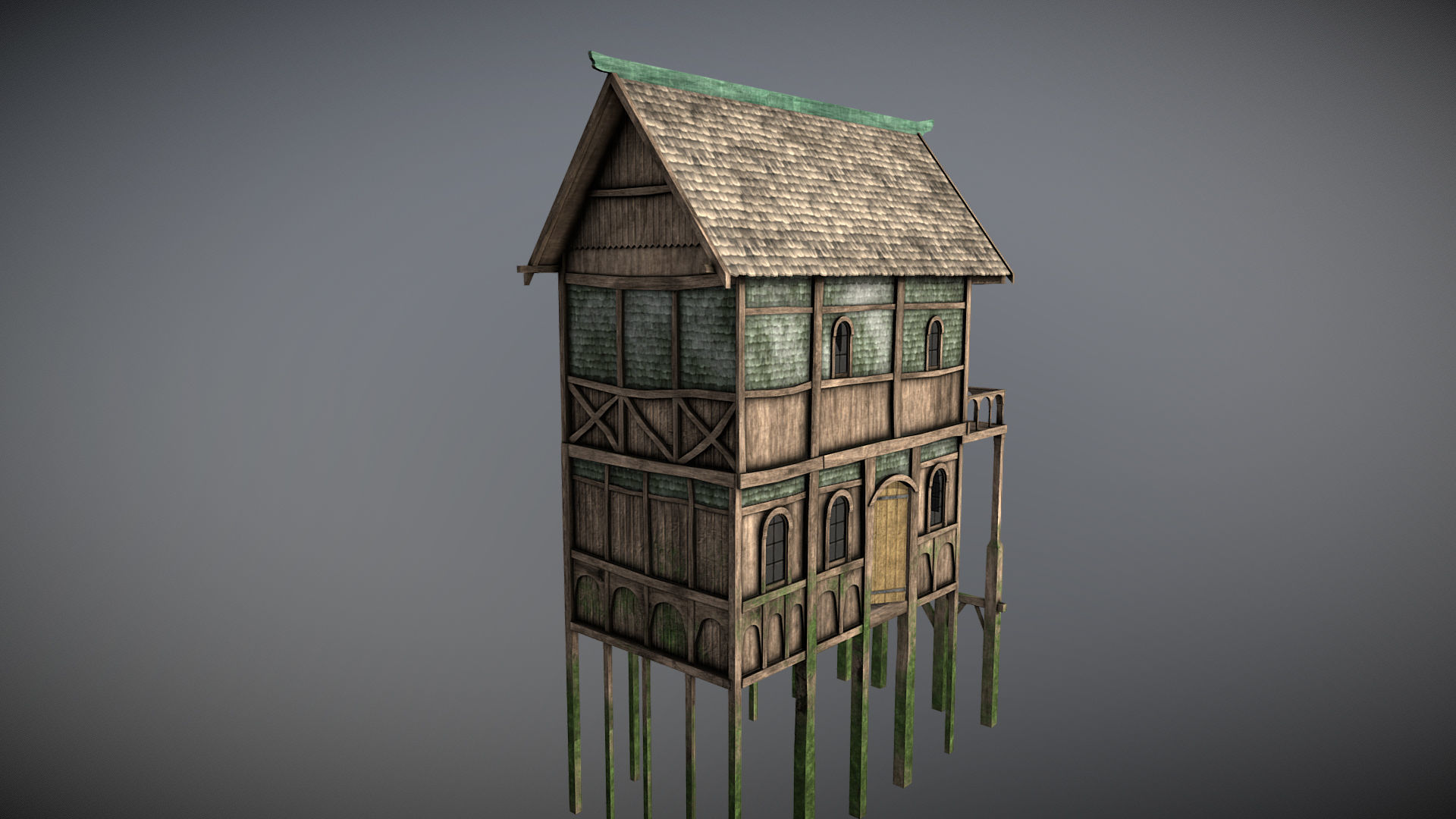 Medieval Lake Village - House 2 with interiors Low-poly 3D model_3