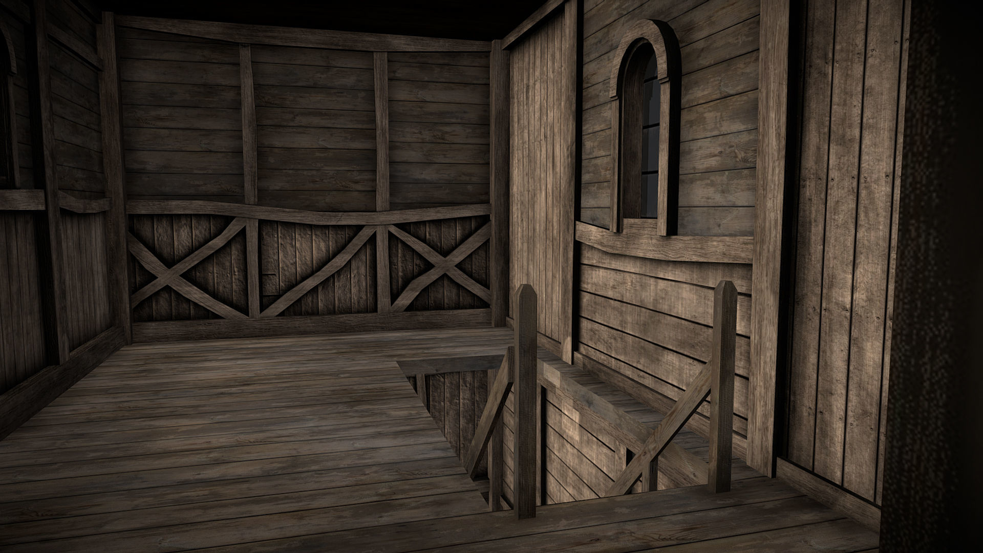 Medieval Lake Village - House 2 with interiors Low-poly 3D model_5