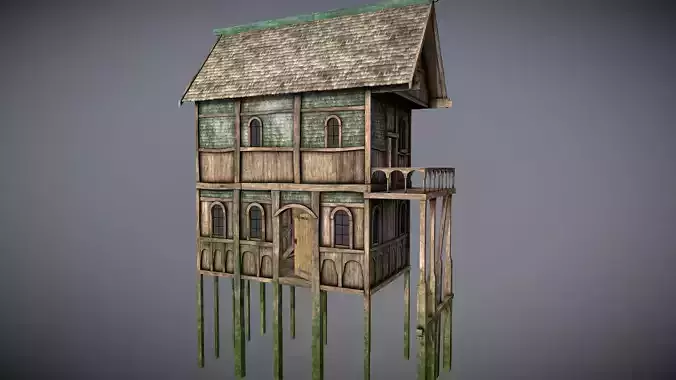 Medieval Lake Village - House 2 with interiors Low-poly 3D model