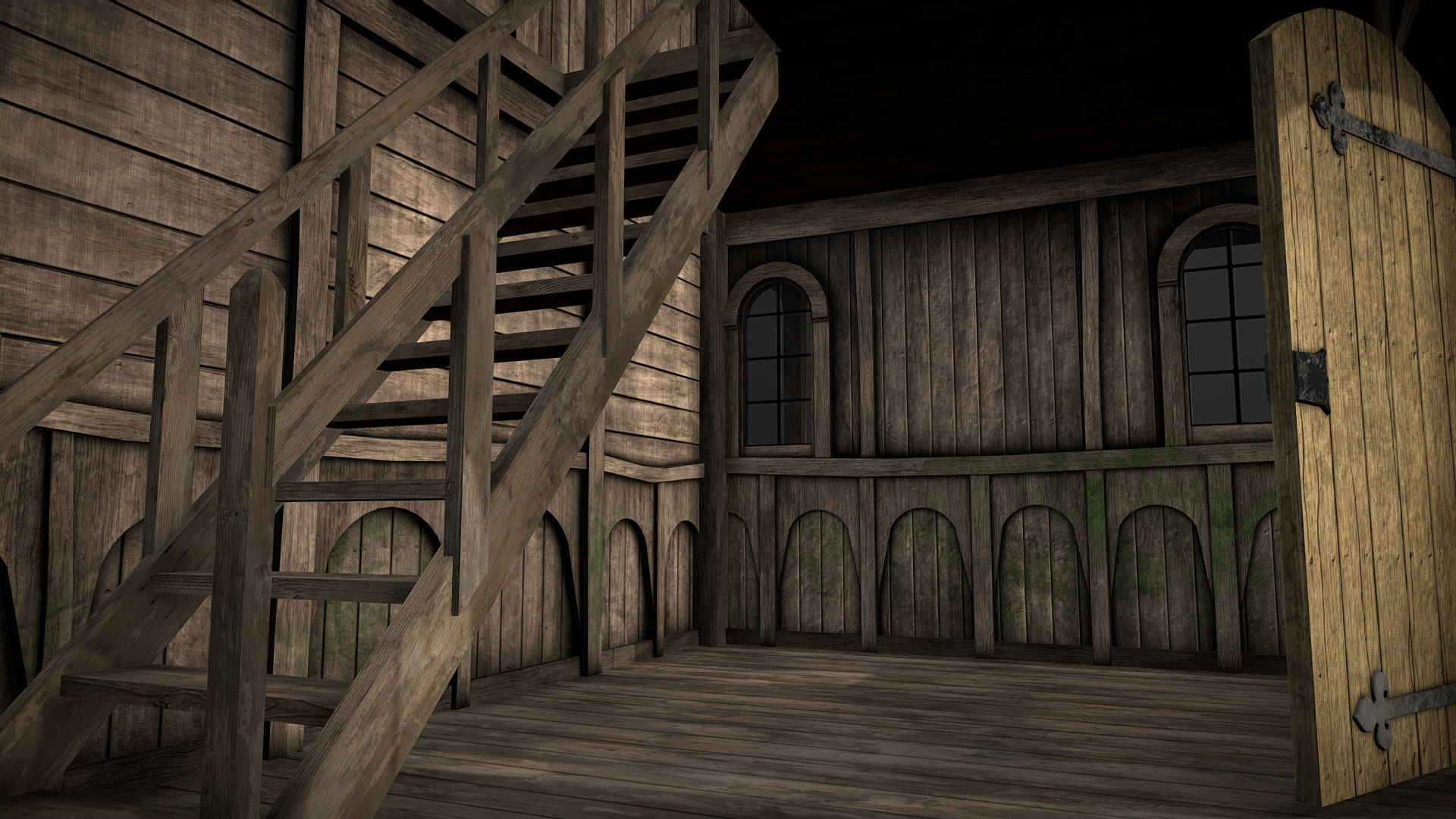 Medieval Lake Village - House 2 with interiors Low-poly 3D model_4