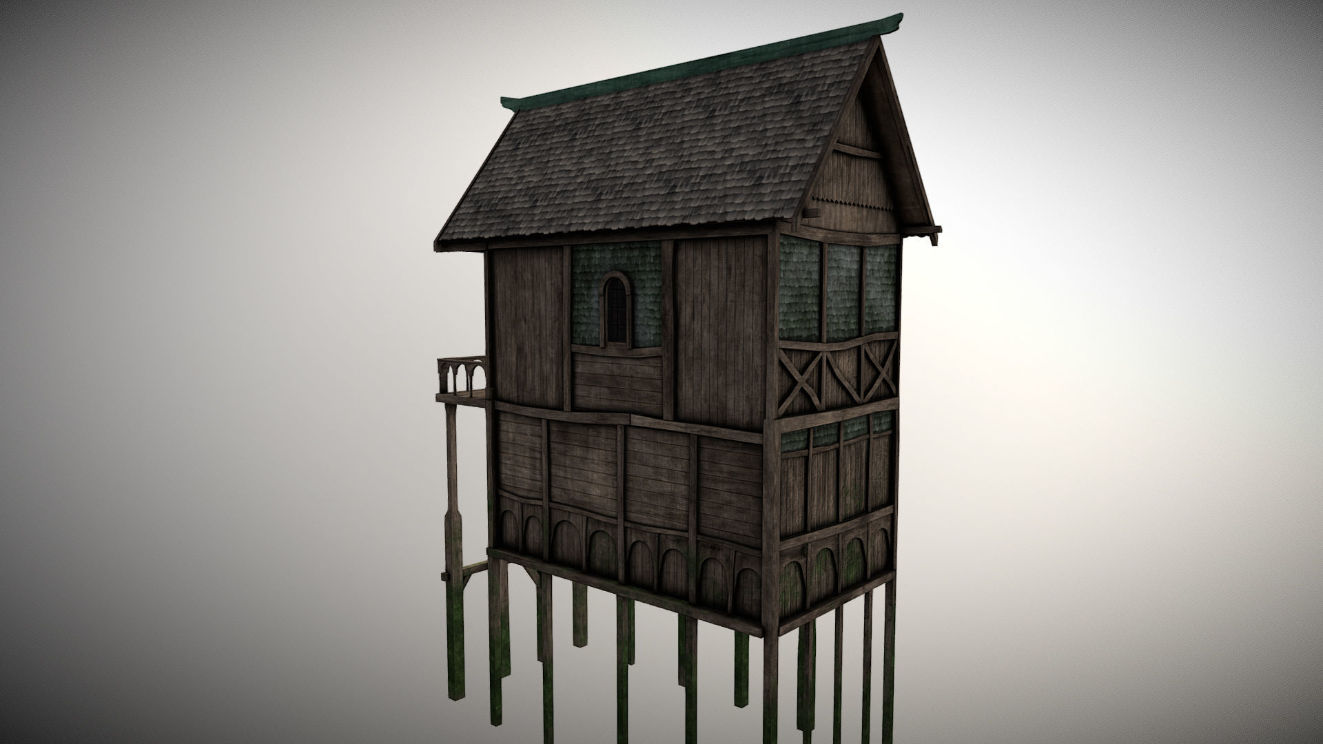 Medieval Lake Village - House 2 with interiors Low-poly 3D model_2