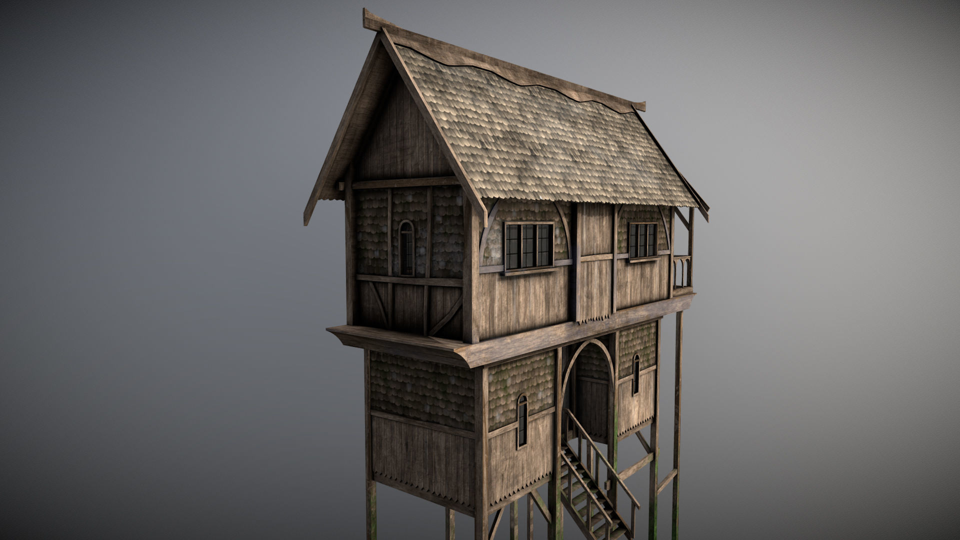 Medieval Lake Village - House 3 with interiors Low-poly 3D model_3