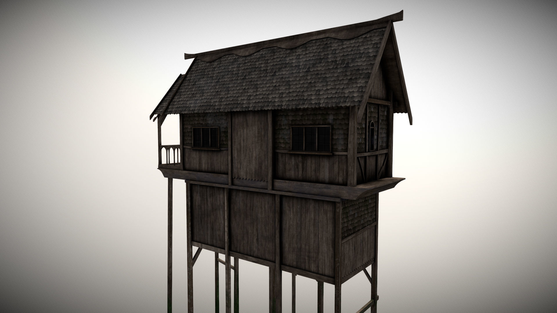 Medieval Lake Village - House 3 with interiors Low-poly 3D model_2