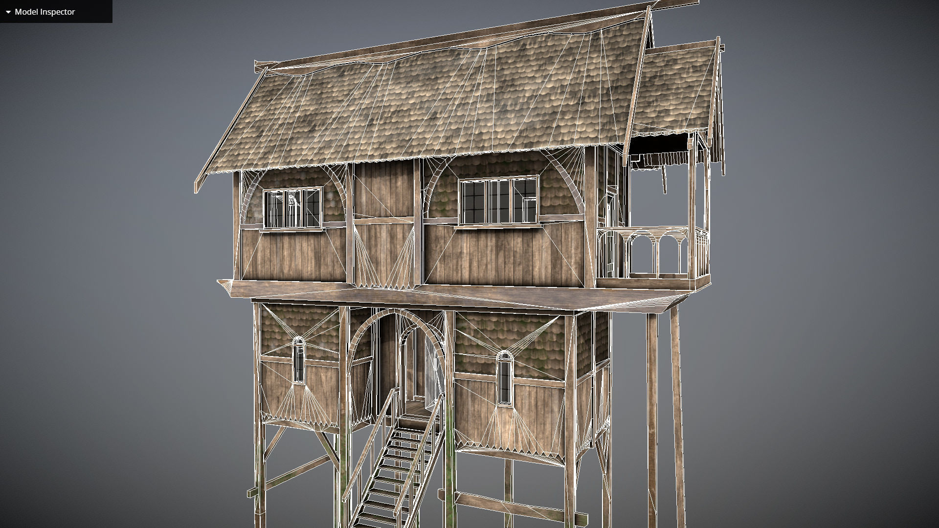 Medieval Lake Village - House 3 with interiors Low-poly 3D model_4