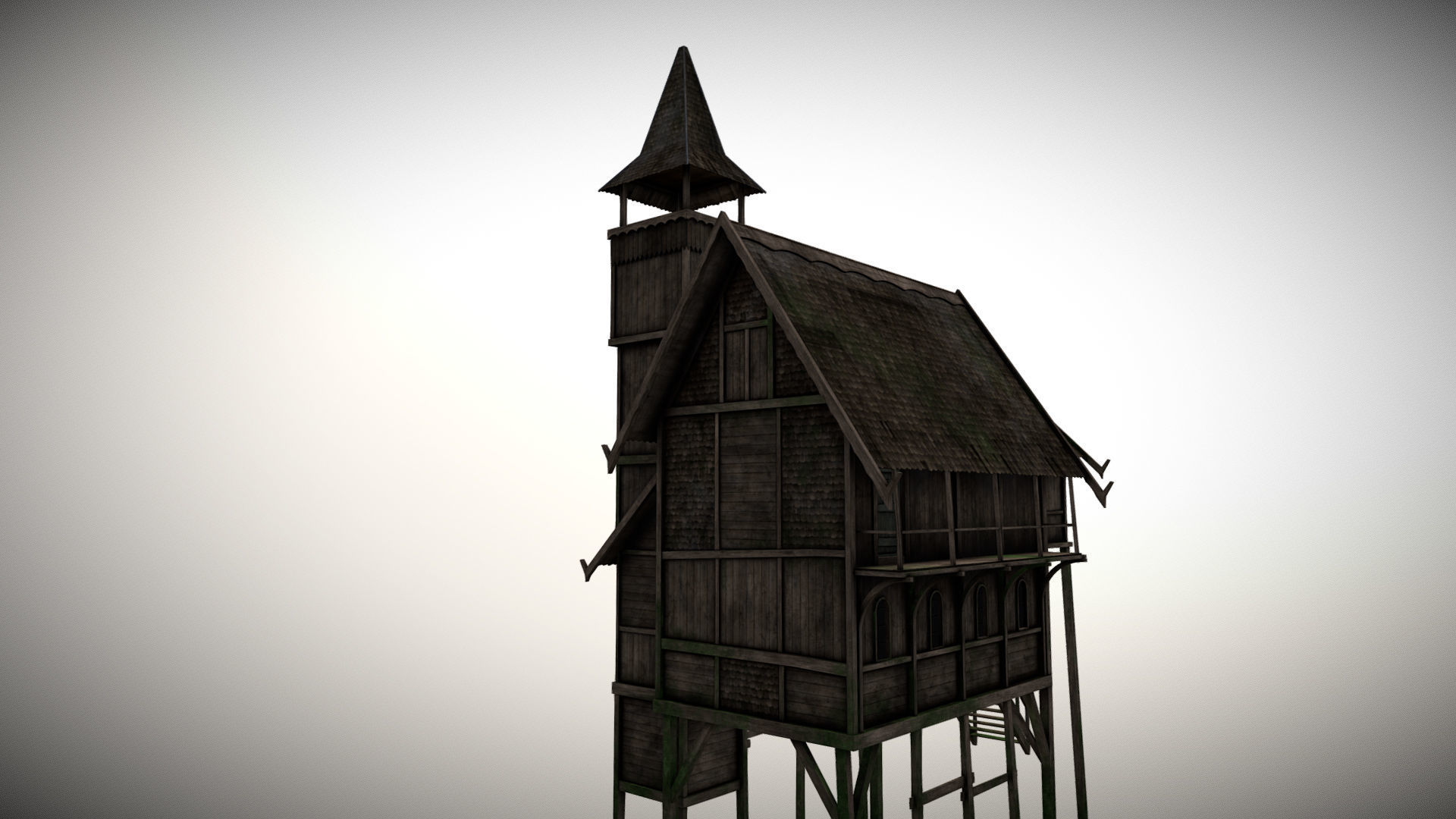 Medieval Lake Village - House 4 with interiors Low-poly 3D model_2