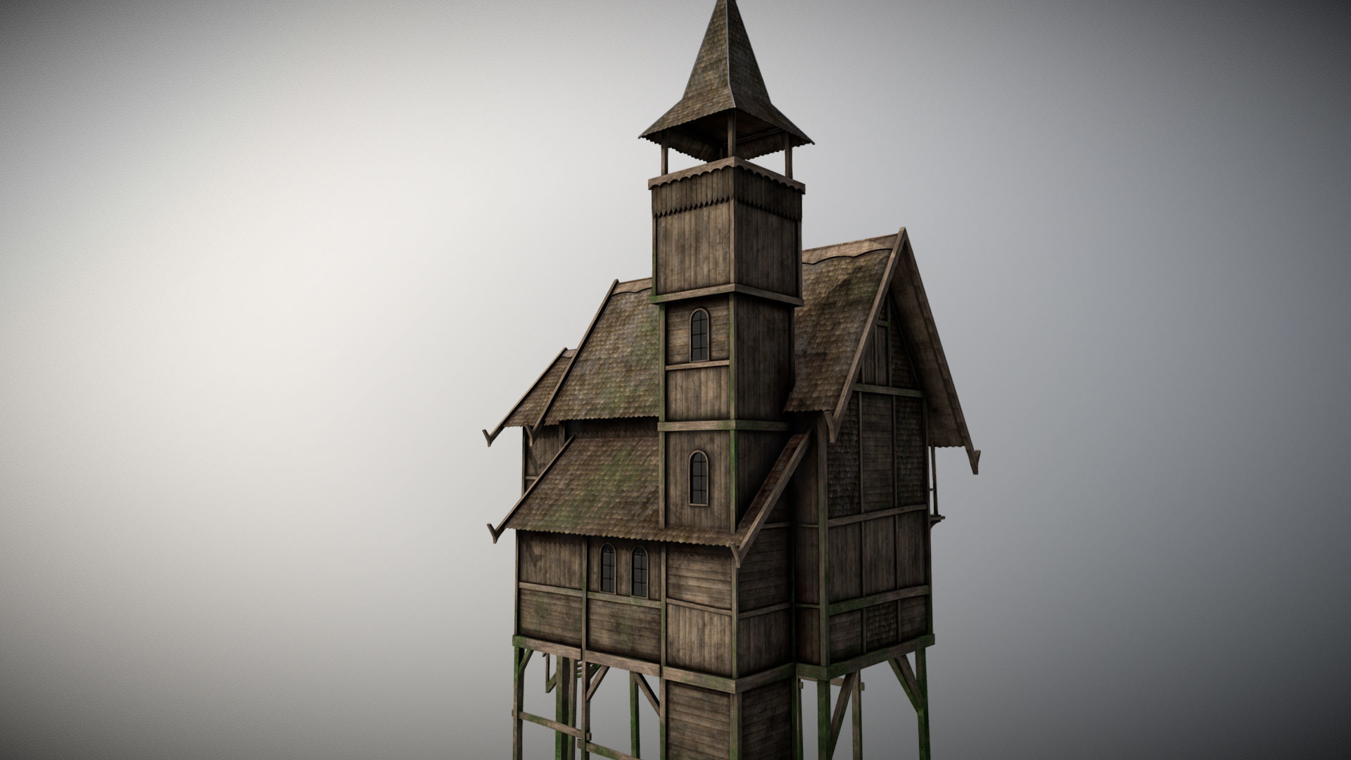 Medieval Lake Village - House 4 with interiors Low-poly 3D model_1