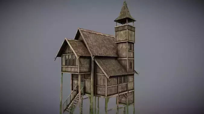 Medieval Lake Village - House 4 with interiors Low-poly 3D model