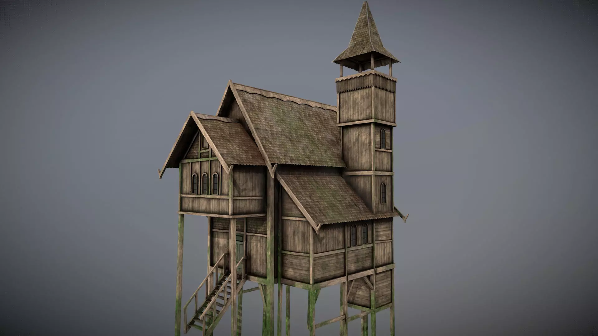 Medieval Lake Village - House 4 with interiors Low-poly 3D model_0