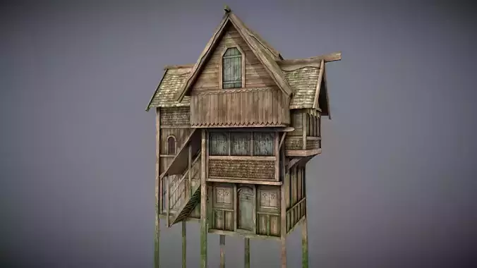 Medieval Lake Village - House 5 with interiors Low-poly 3D model