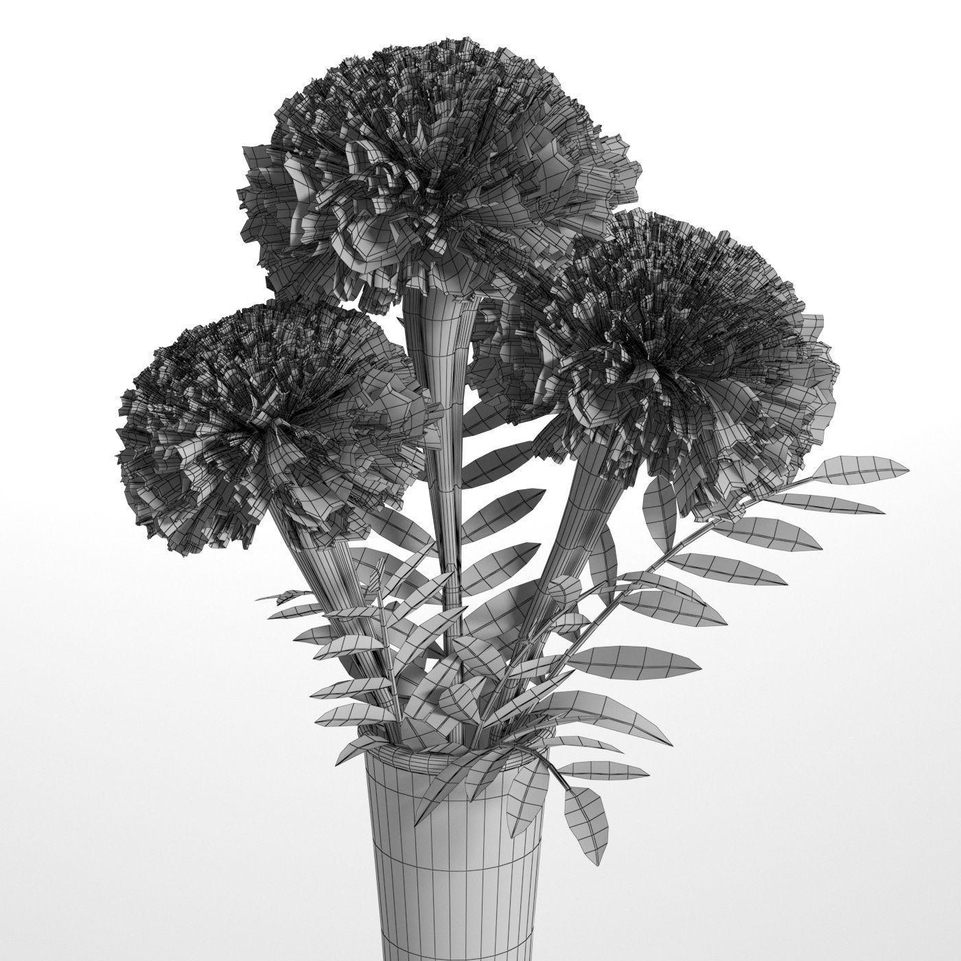 Marigolds orange flowers in vase 3D model_8