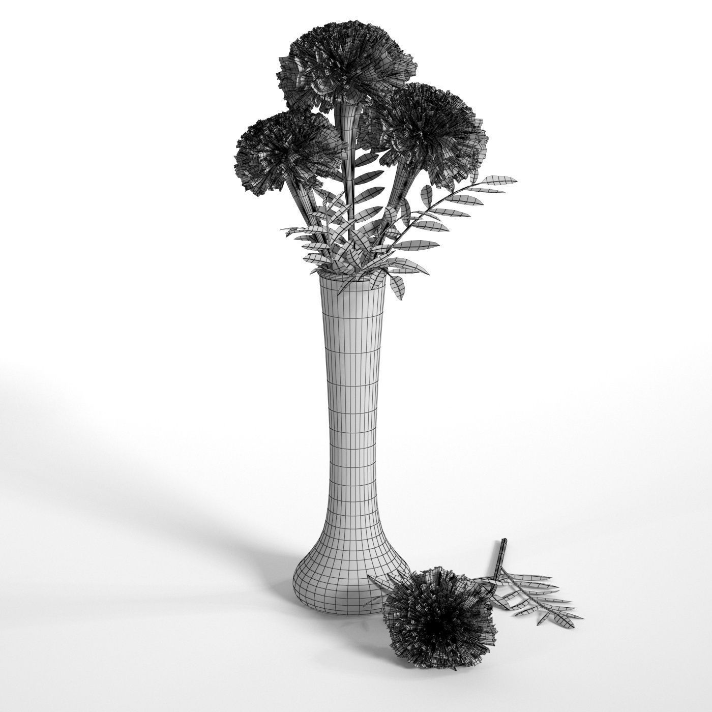 Marigolds orange flowers in vase 3D model_6