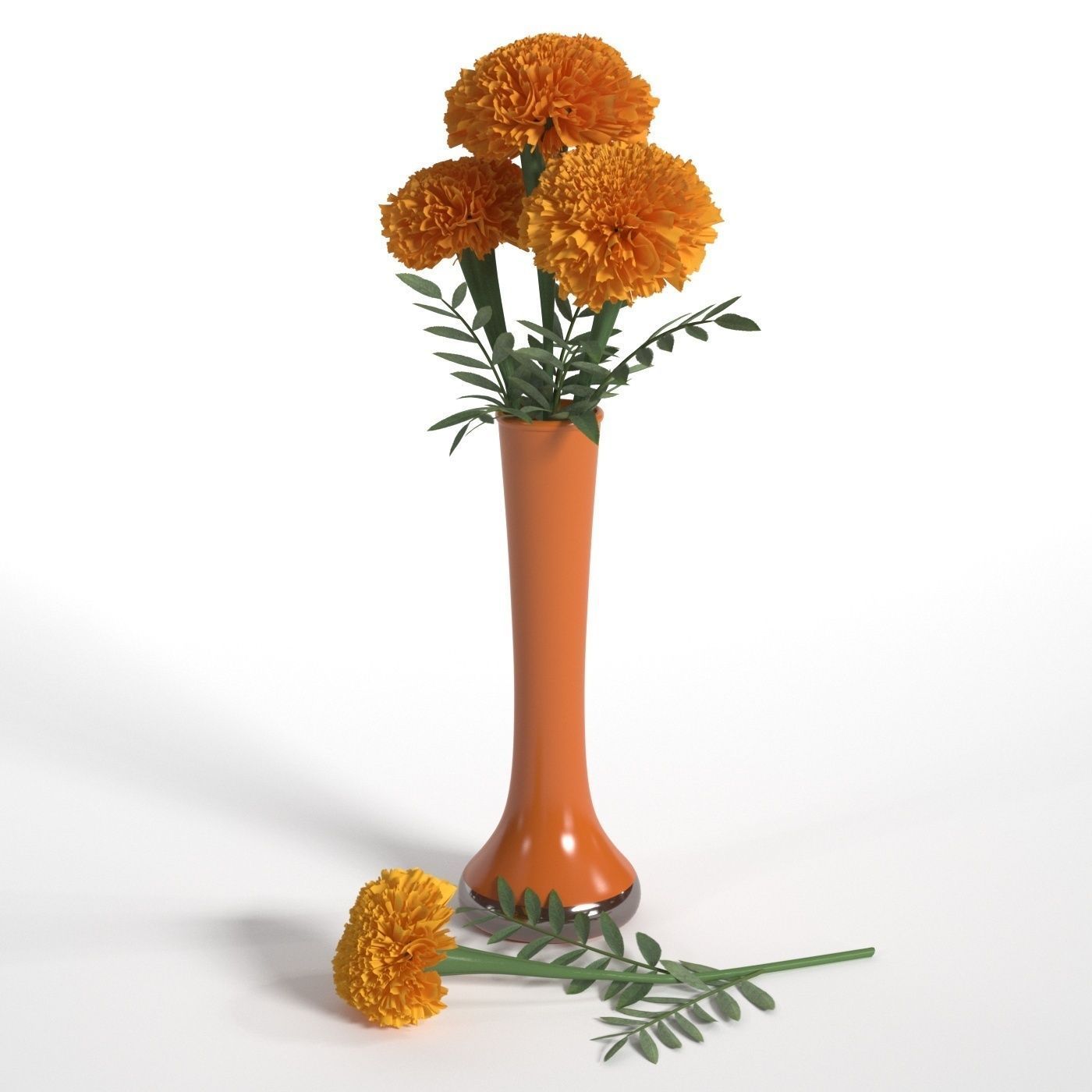 Marigolds orange flowers in vase 3D model_5