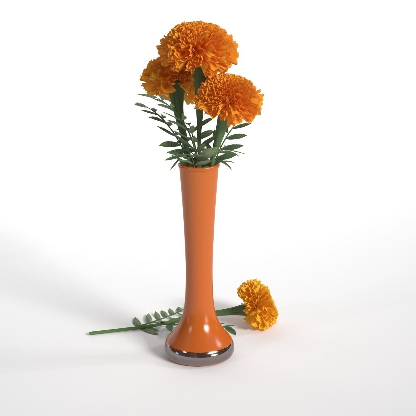 Marigolds orange flowers in vase 3D model_3