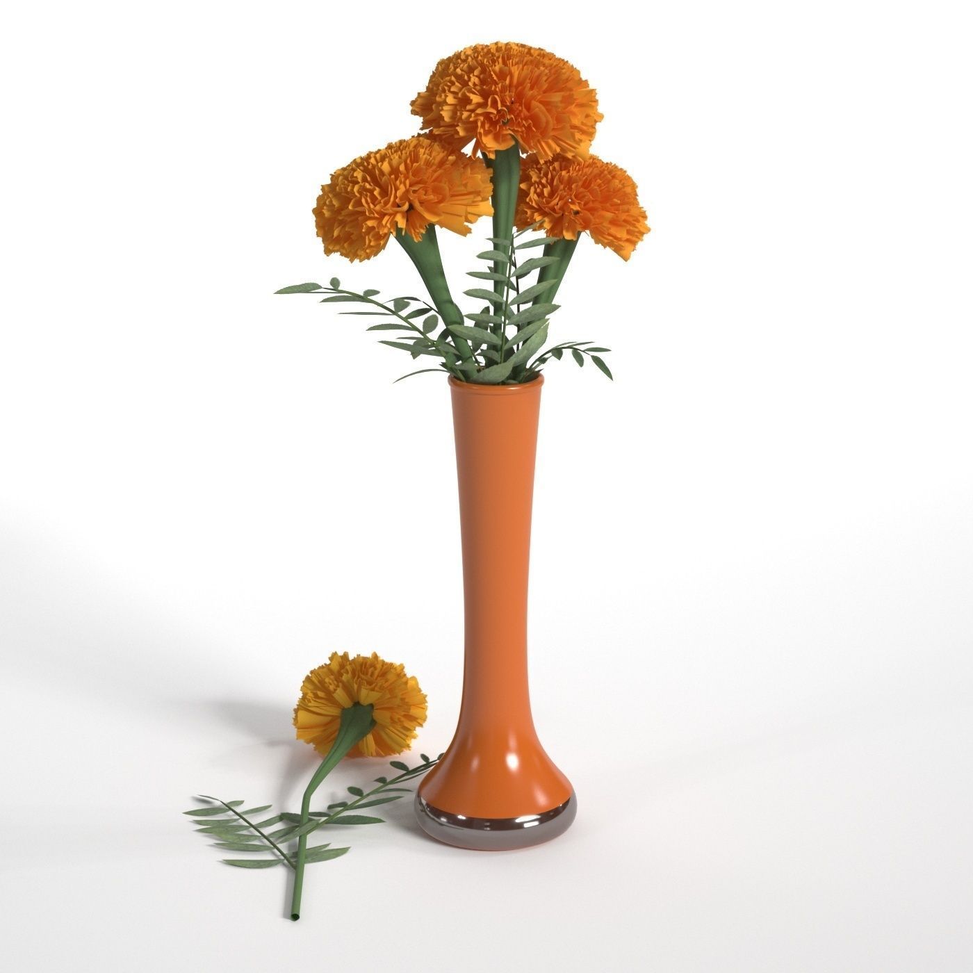 Marigolds orange flowers in vase 3D model_4
