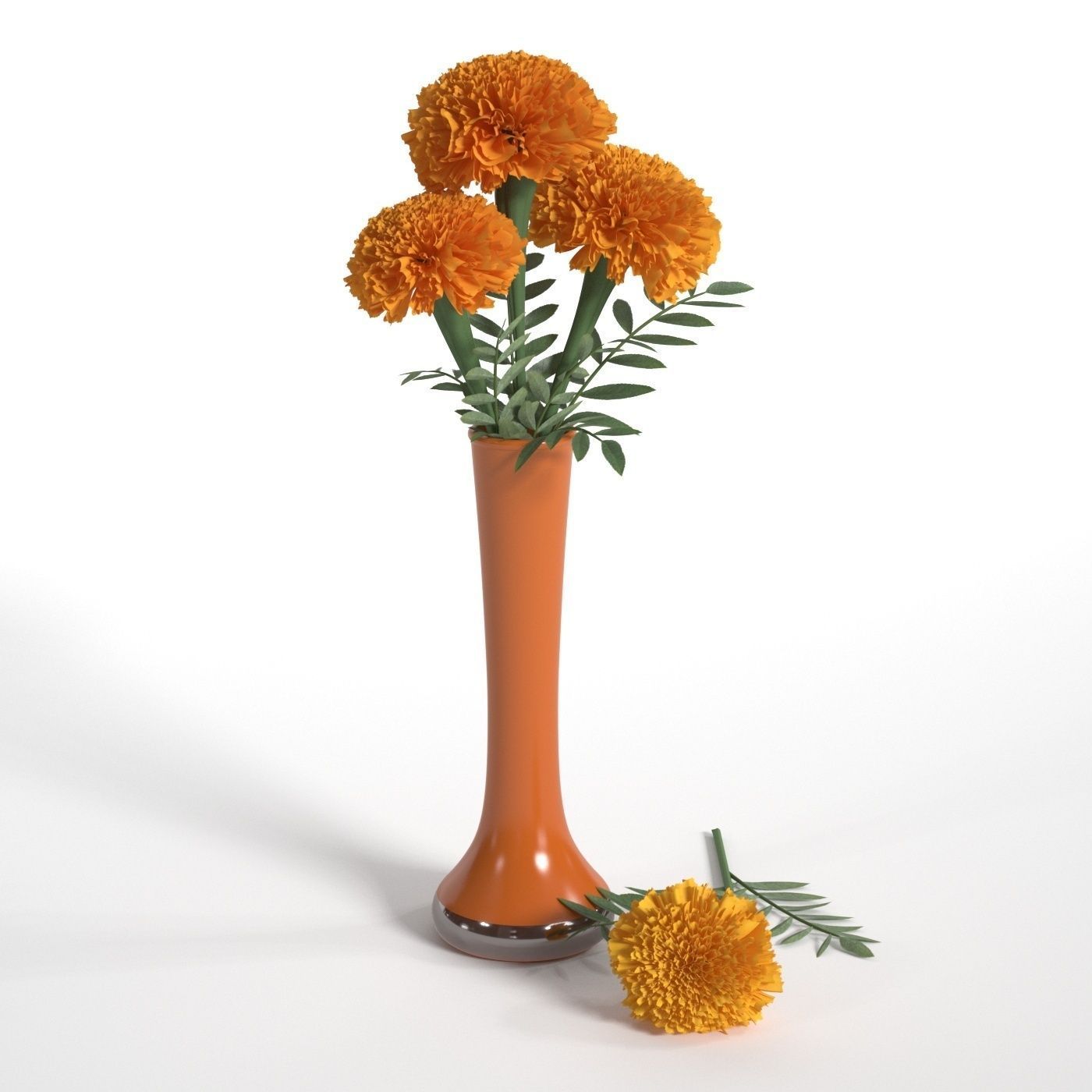 Marigolds orange flowers in vase 3D model_2