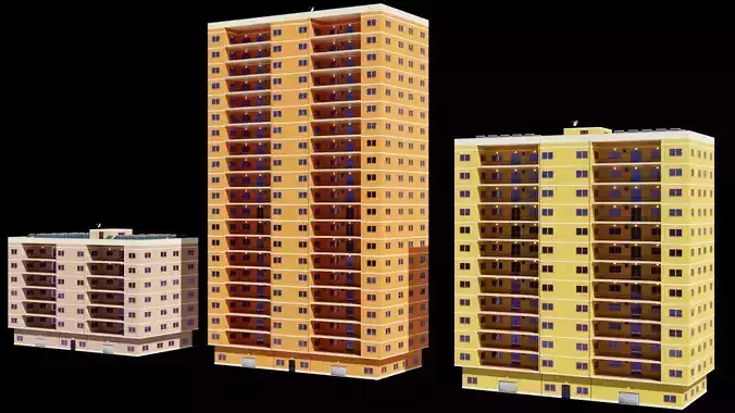 3 Realistic residential city building 