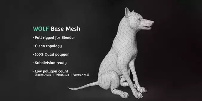 Wolf Base Mesh Low-poly 3D model