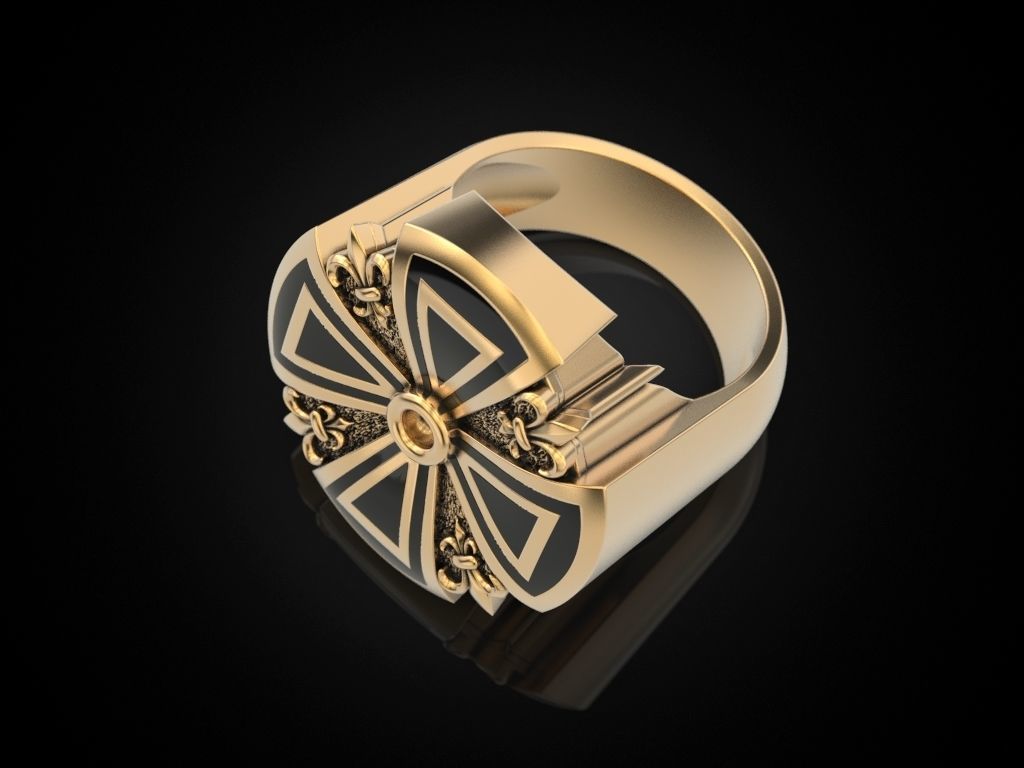 Cross ring heraldic lily with enamel 3D print model_11