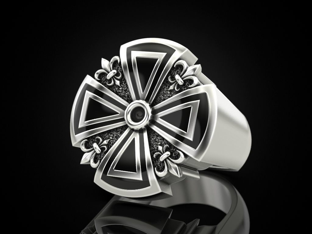 Cross ring heraldic lily with enamel 3D print model_3