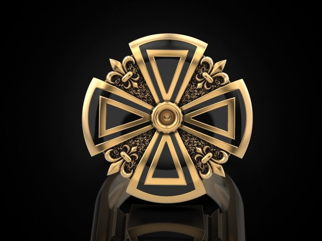 Cross ring heraldic lily with enamel 3D print model_14