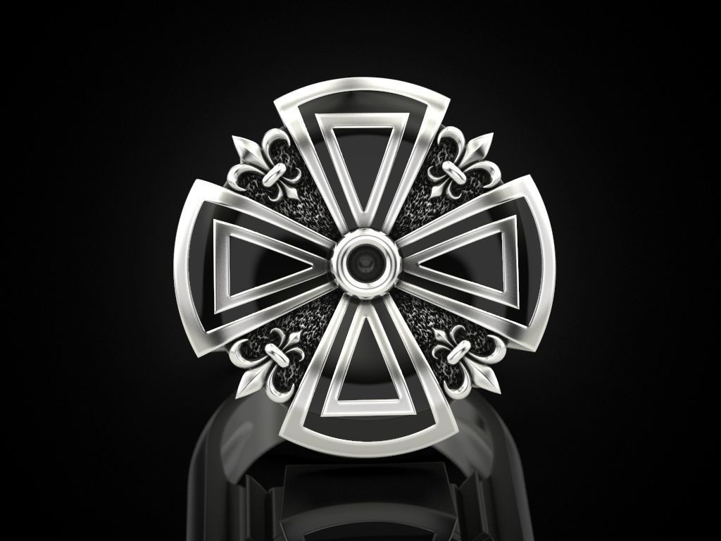 Cross ring heraldic lily with enamel 3D print model_4