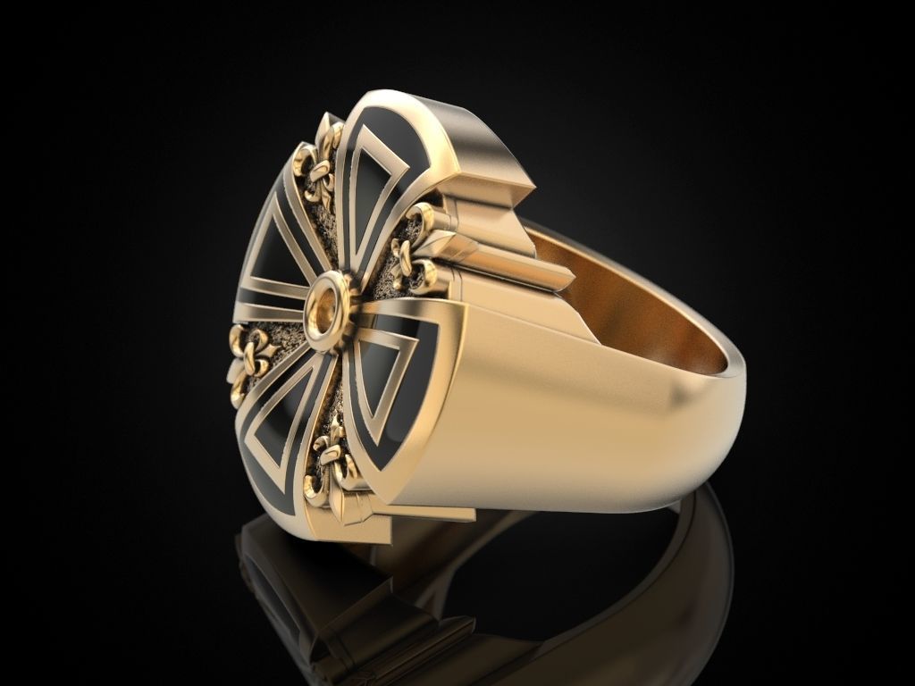Cross ring heraldic lily with enamel 3D print model_15