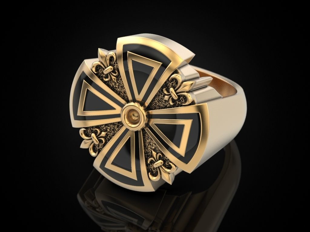 Cross ring heraldic lily with enamel 3D print model_12