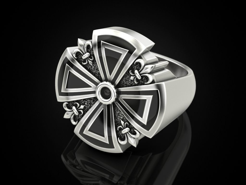 Cross ring heraldic lily with enamel 3D print model_1