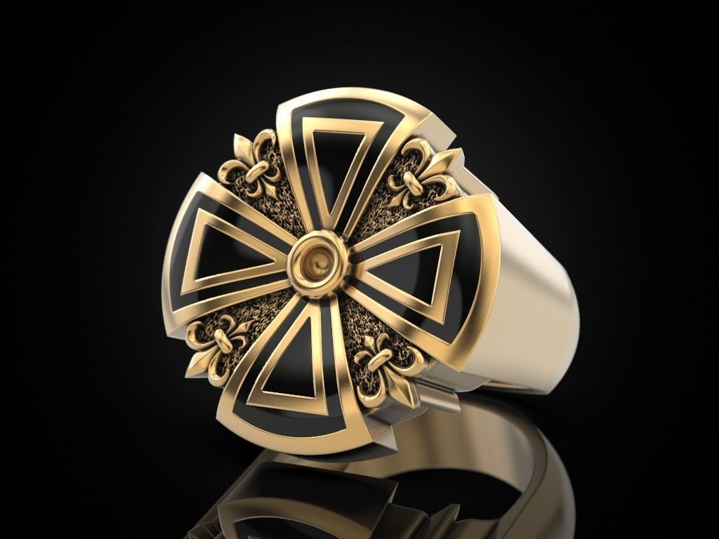 Cross ring heraldic lily with enamel 3D print model_13