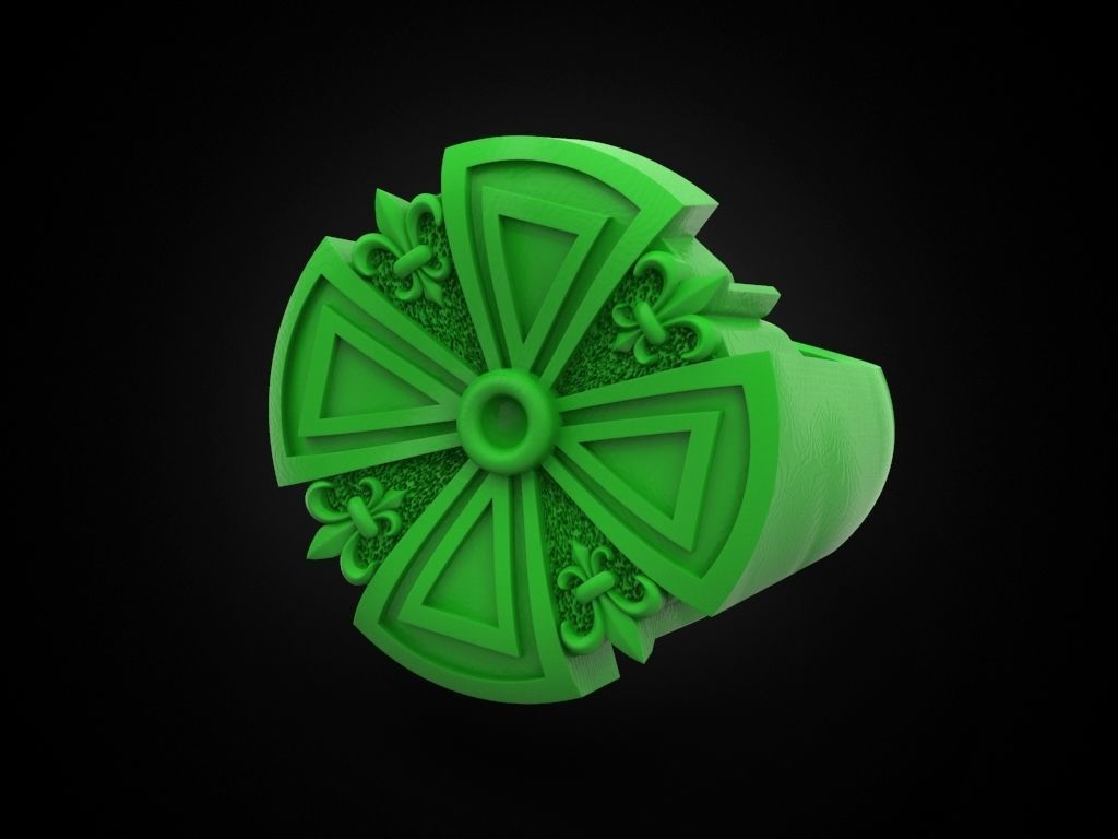 Cross ring heraldic lily with enamel 3D print model_7
