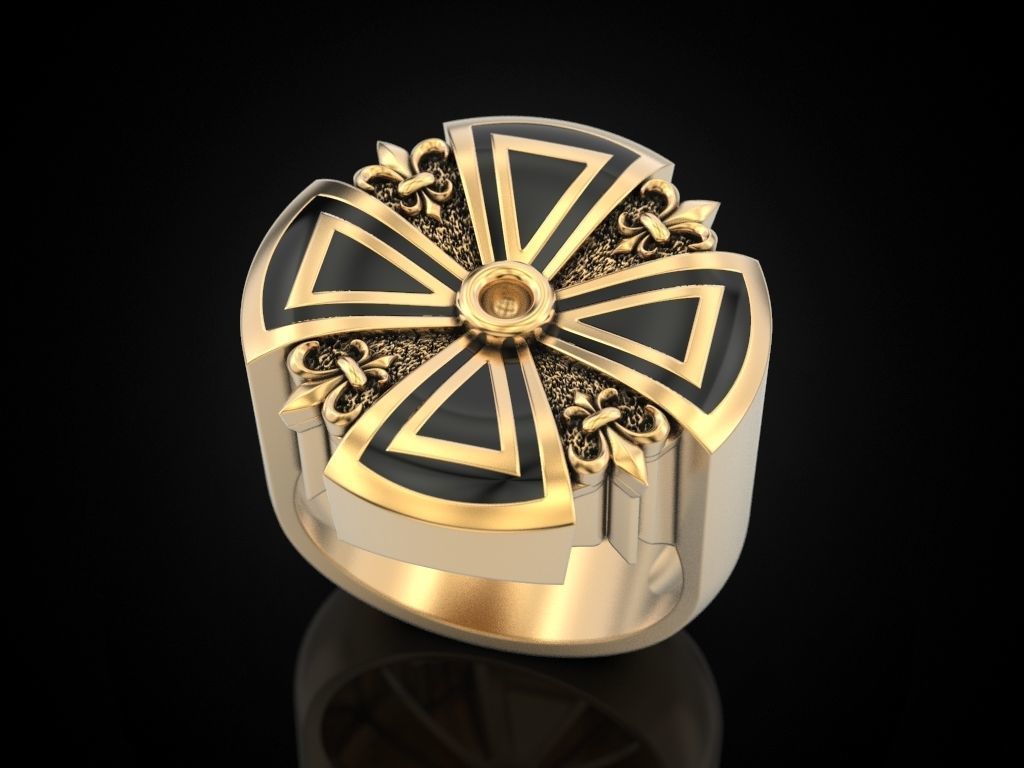 Cross ring heraldic lily with enamel 3D print model_10