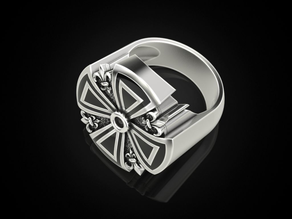 Cross ring heraldic lily with enamel 3D print model_2