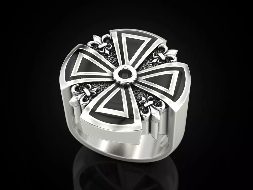 Cross ring heraldic lily with enamel 3D print model_0