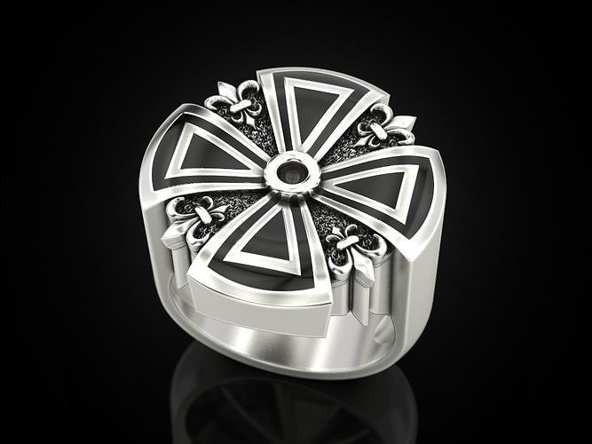 Cross ring heraldic lily with enamel 3D print model