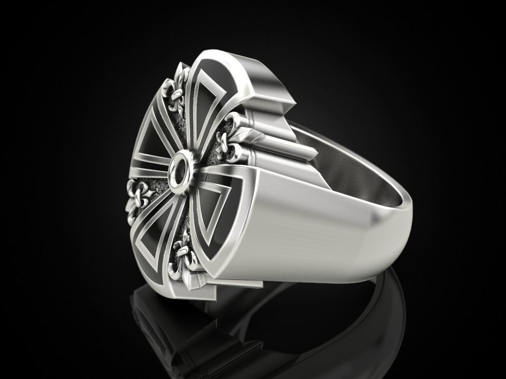 Cross ring heraldic lily with enamel 3D print model_5