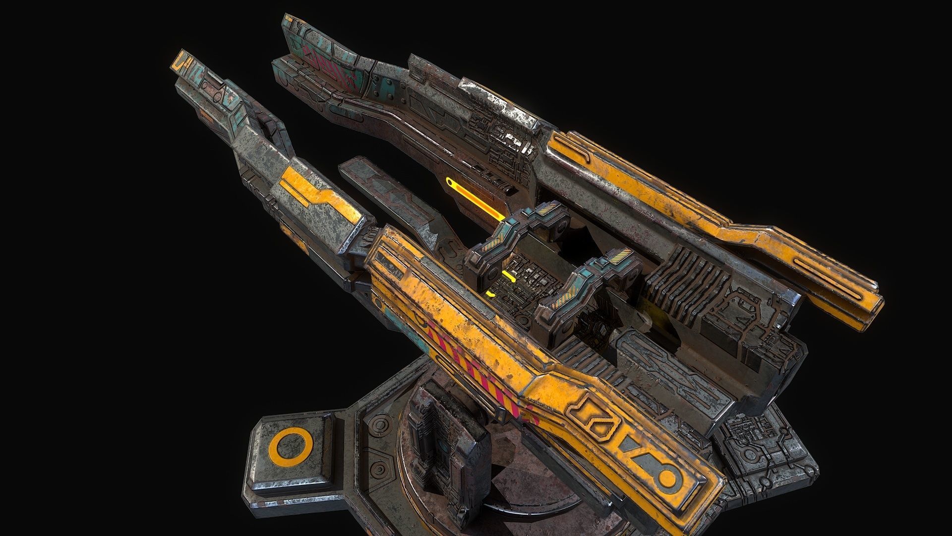 Low poly sci fi orbital cannon defence building Low-poly 3D model_10