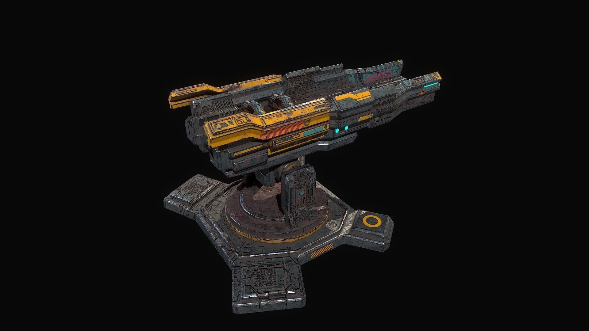 Low poly sci fi orbital cannon defence building Low-poly 3D model_6