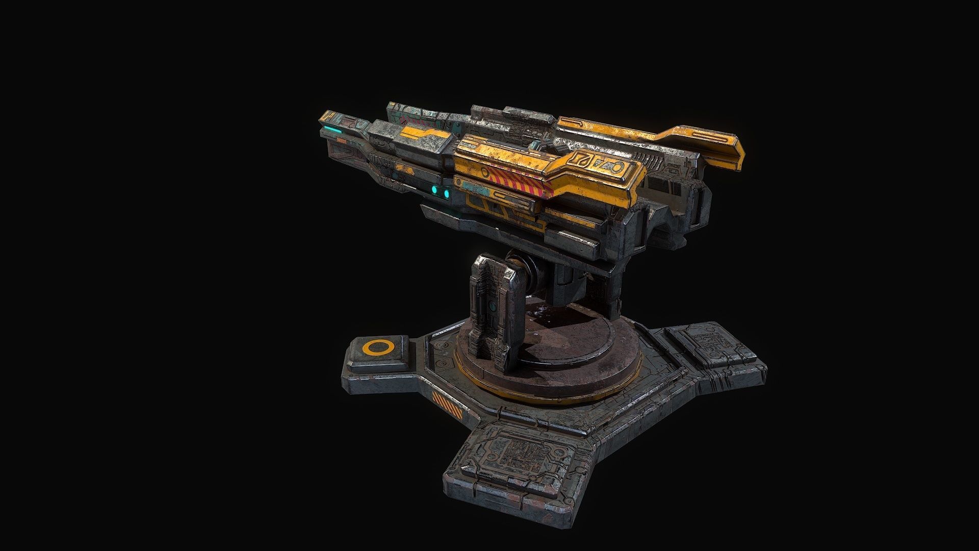 Low poly sci fi orbital cannon defence building Low-poly 3D model_4