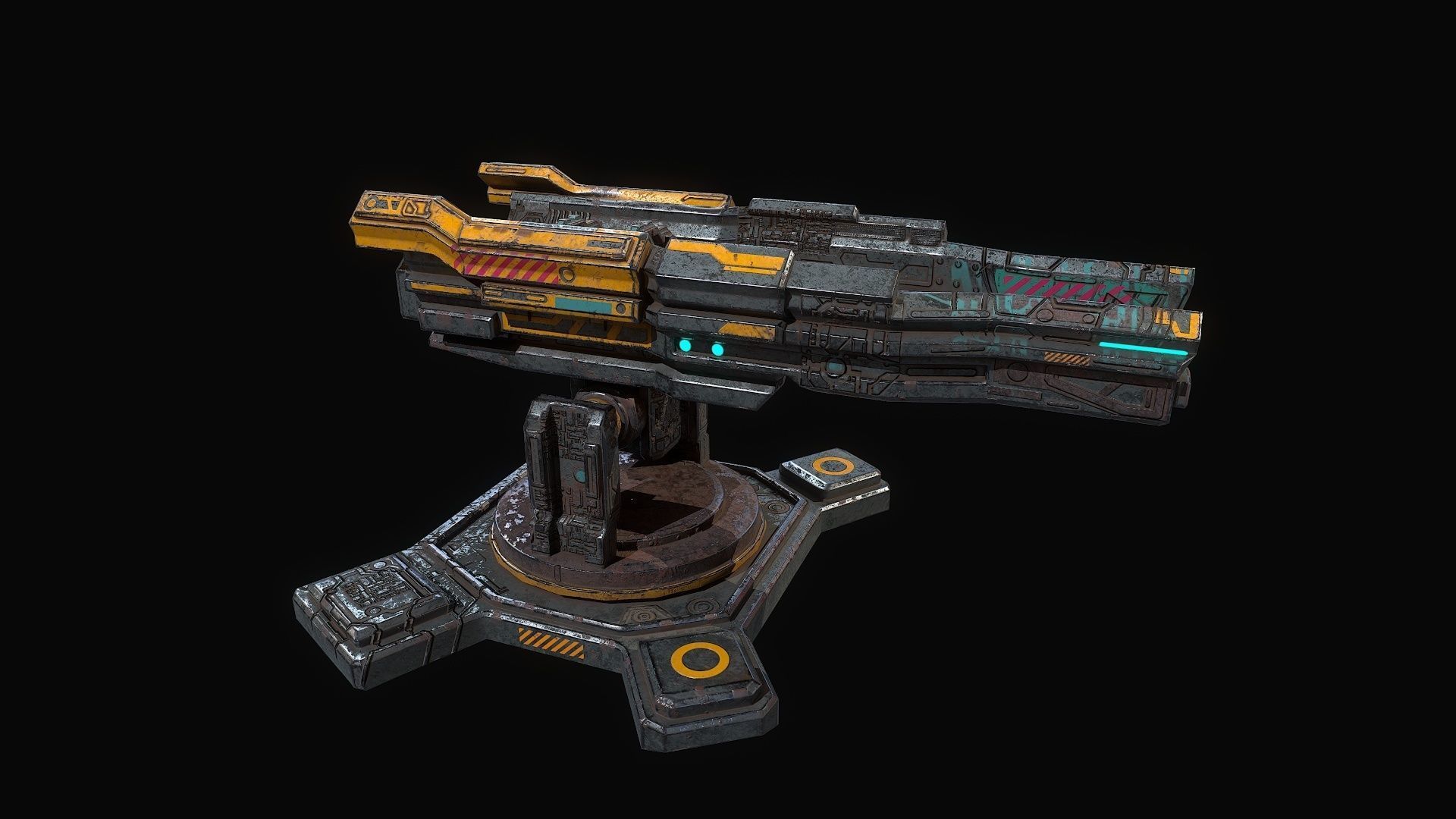 Low poly sci fi orbital cannon defence building Low-poly 3D model_7